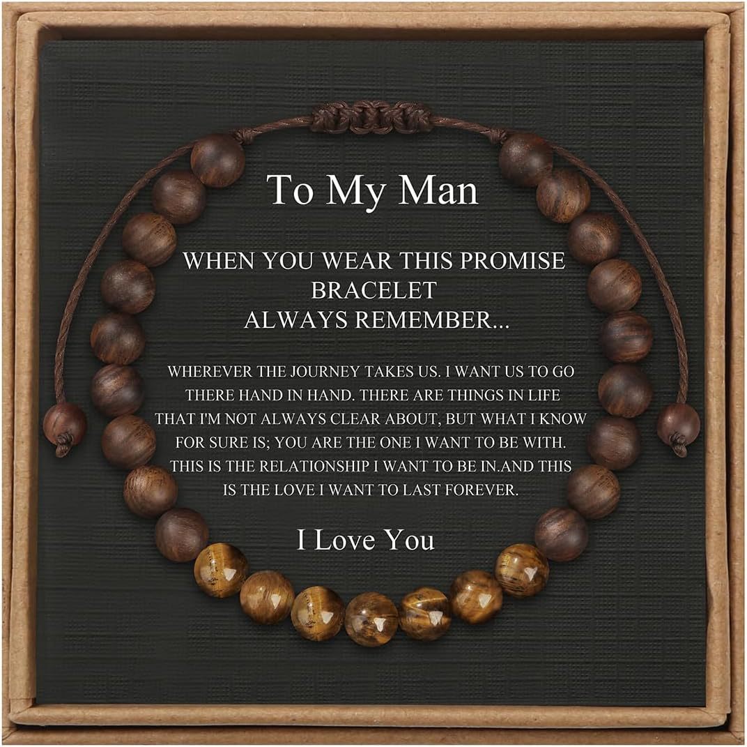Men's Stone Tiger Eye Woven Adjustable Beaded Bracelet