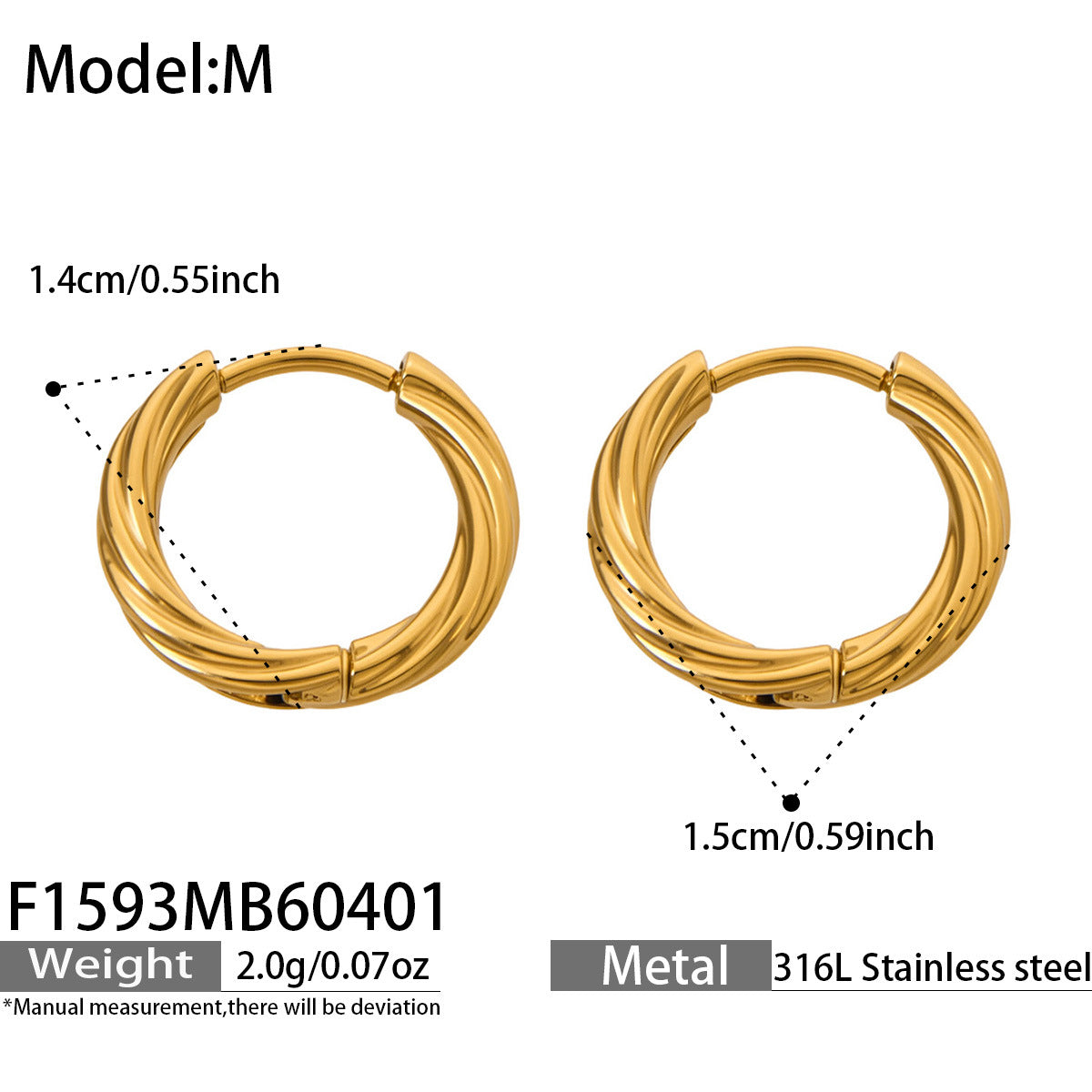 Stainless Steel Round Gold Twist Minimalist High-grade Earrings