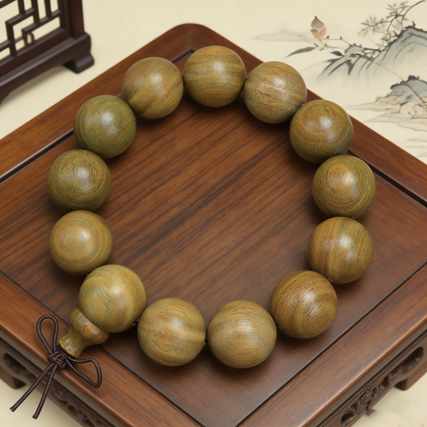 Women's & Men's Green Sandalwood Natural Log Submerged Buddha Beads Ethnic Retro Style Bracelet