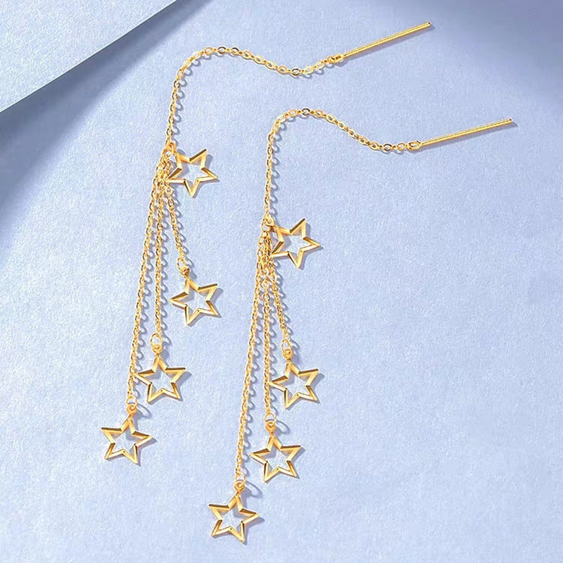 Women's Placer Gold Starry Tassel Brass Gold-plated Long Ear Line