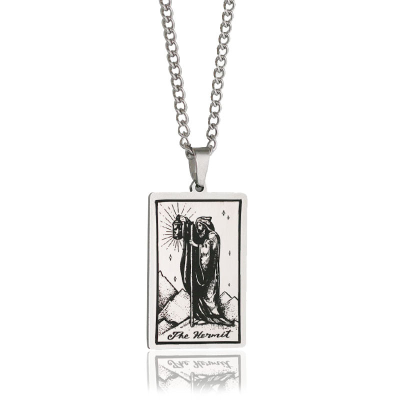 Zhang Tarot Titanium Steel Retro Rectangular Necklaces