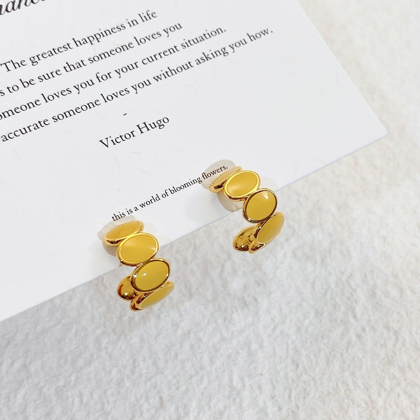 Plated Real Gold Ginger Flower Enamel Drip Glazed Female Sweet Earrings