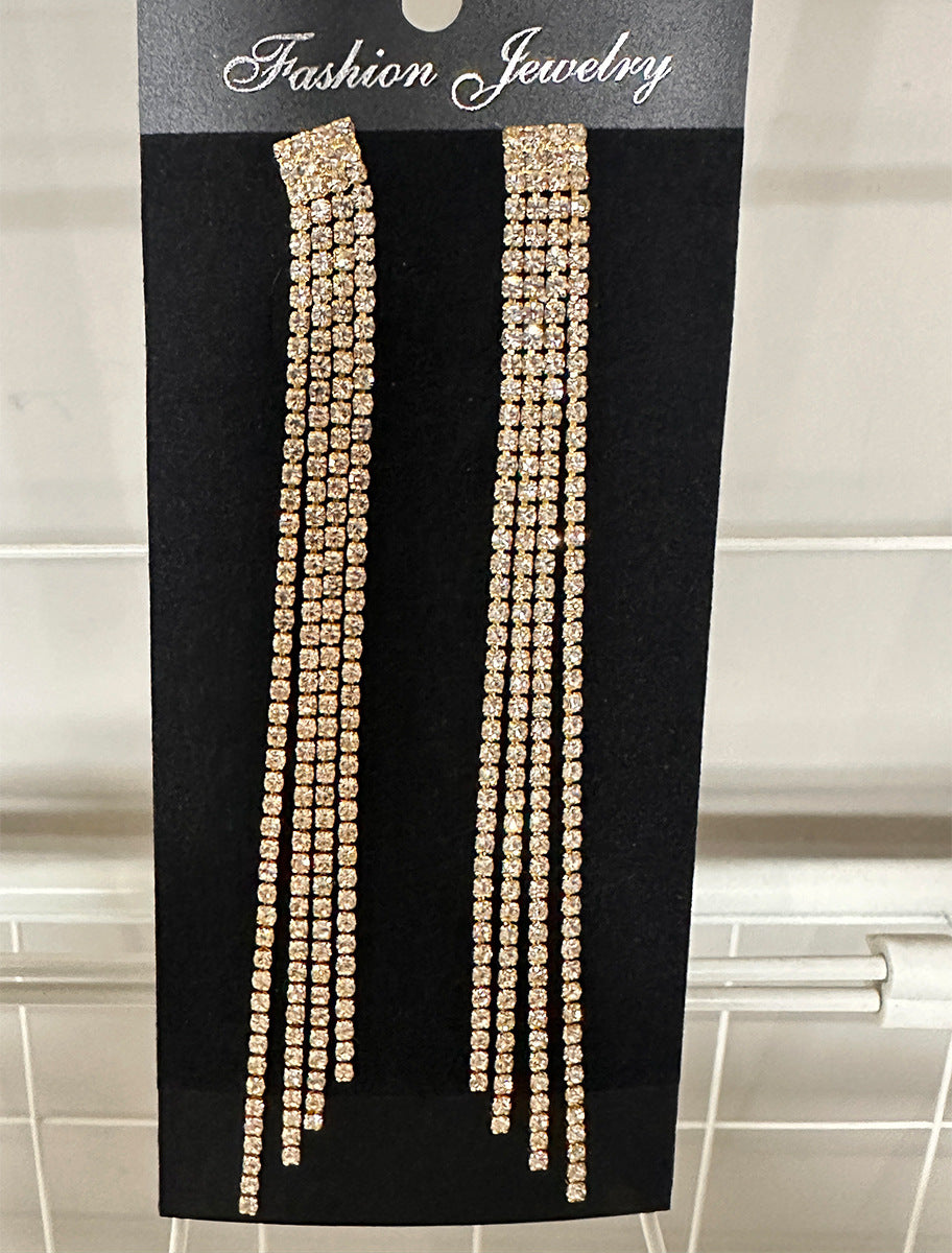 Sparkling Full Rhinestone Long Fringe Female Earrings