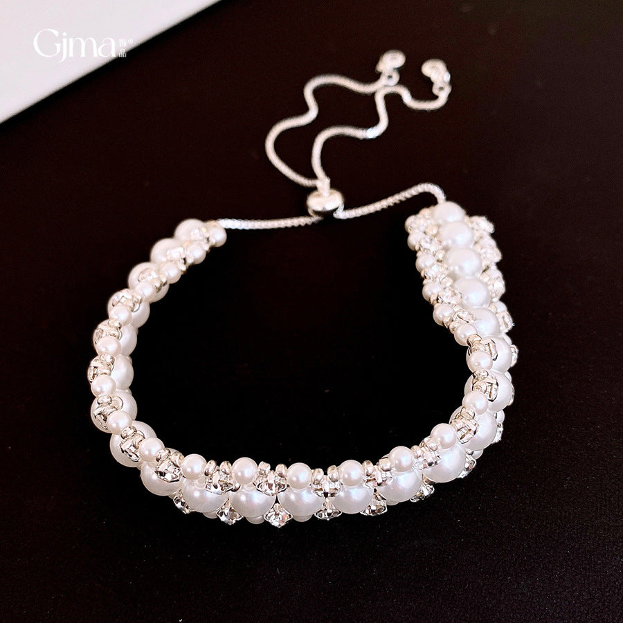Women's Baroque Retro Diamonds Pull-out Pearl Light Luxury High-grade Elegant Graceful Bracelets