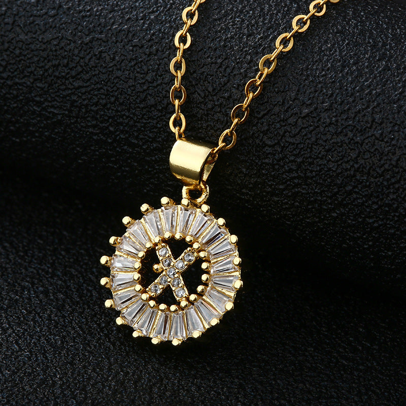 Xi Copper Inlaid Zircon Small Size Round Necklaces