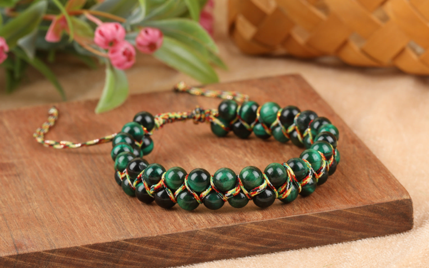 Colorful Tigereye Round Beads Hand-woven Adjustable Bracelet