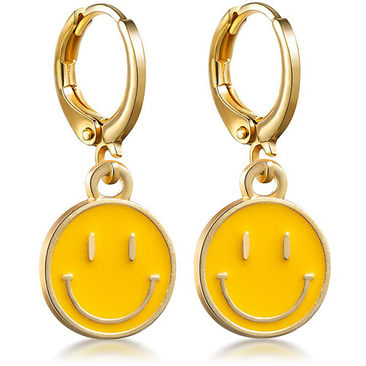 Cartoon Smiley Oil Dripping Craft Love Star Earrings