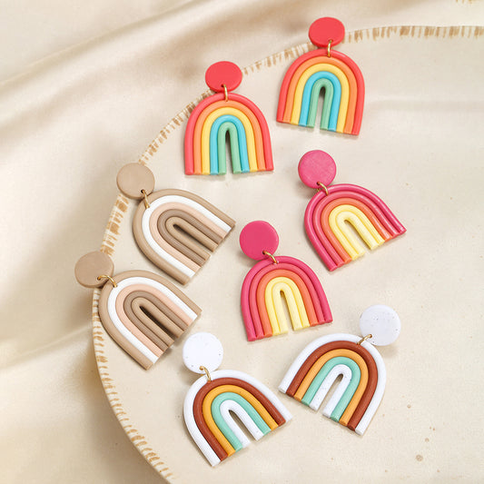 Bohemian Polymer Clay Handmade Rainbow Eardrop Stud Earrings