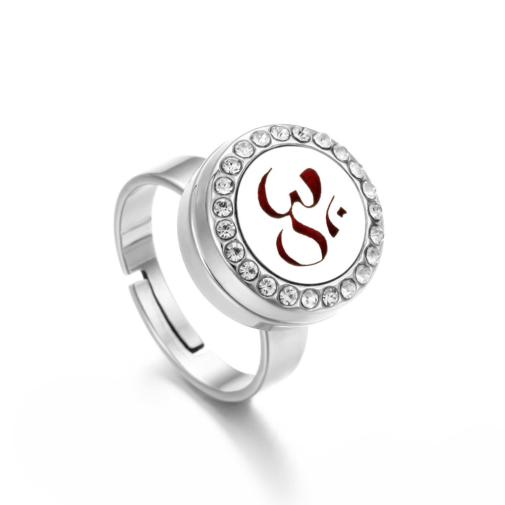 Steel Aroma With Diamond Thread Rotating Open Perfume Ring