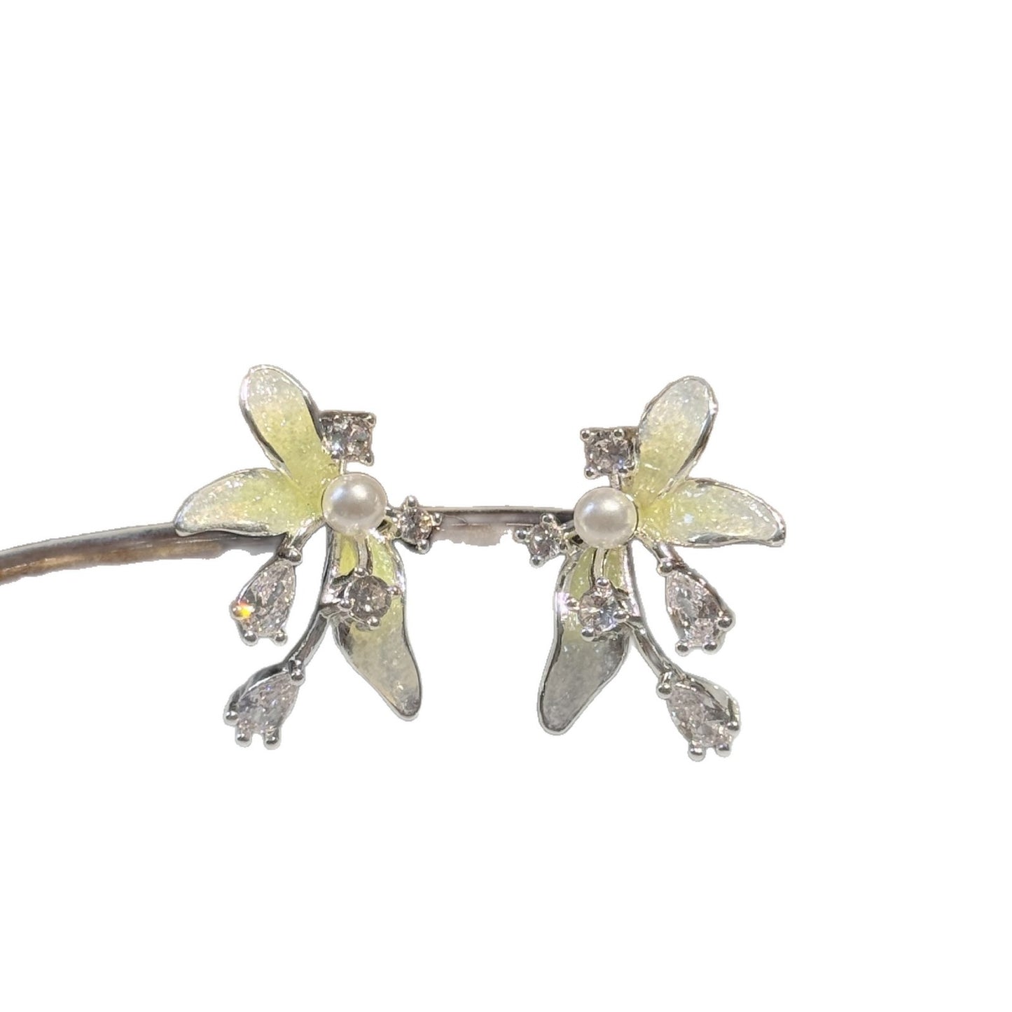 Flash Gradient Flower-de-luce Zircon Stamen Gentle Petals Female Fresh Style Stud Earrings