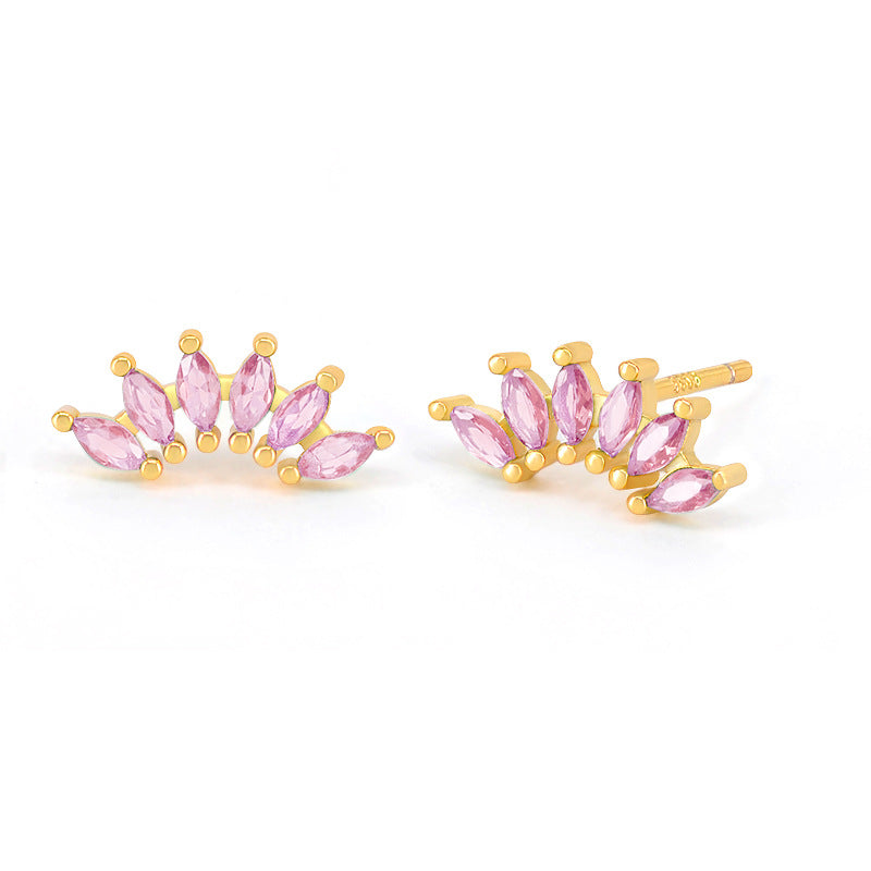 Needle Light Luxury Color Six Stone Retro Minority Design Refined Stud Earrings