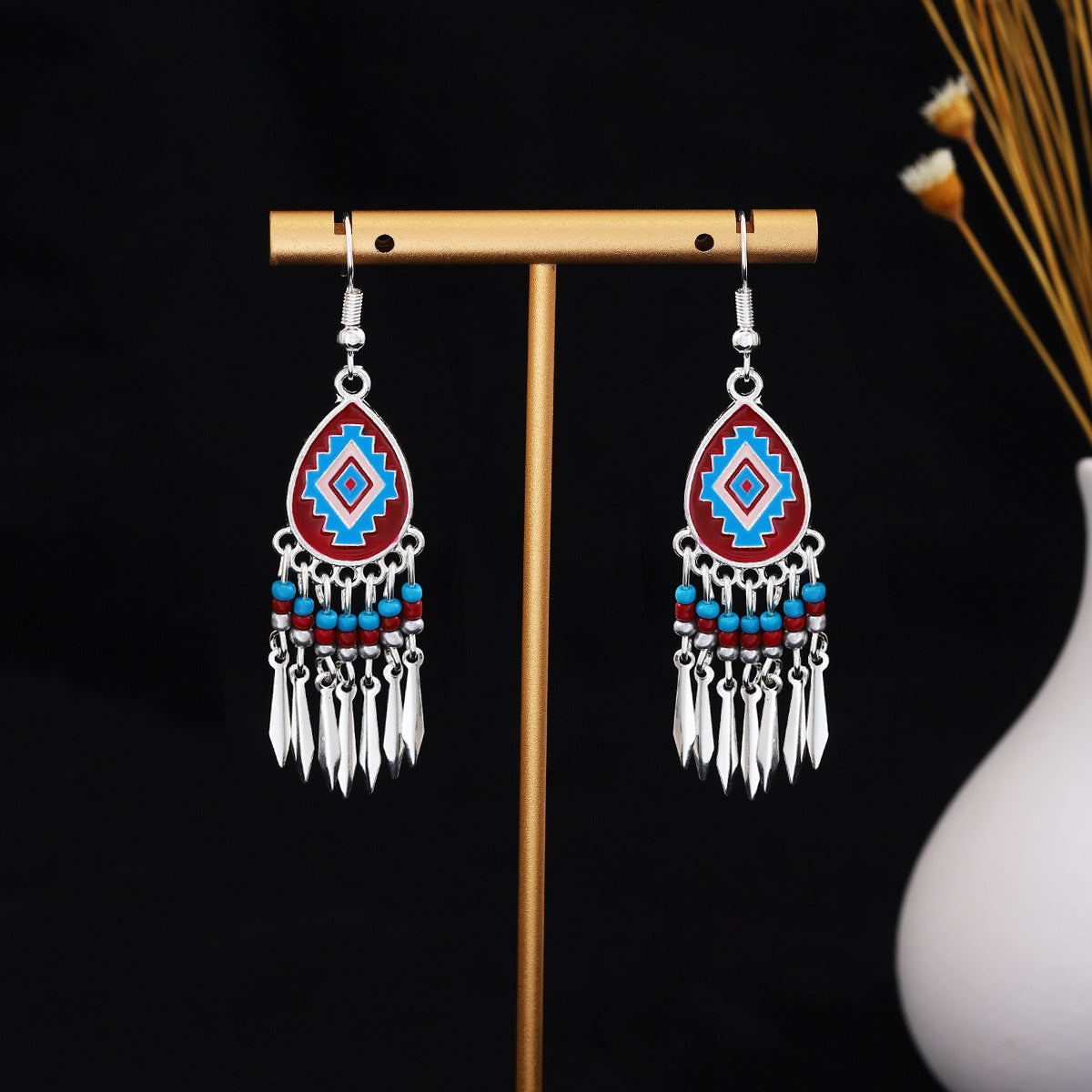 Metal Alloy Retro Ethnic Style Geometric Water Drop Round Bell Earrings