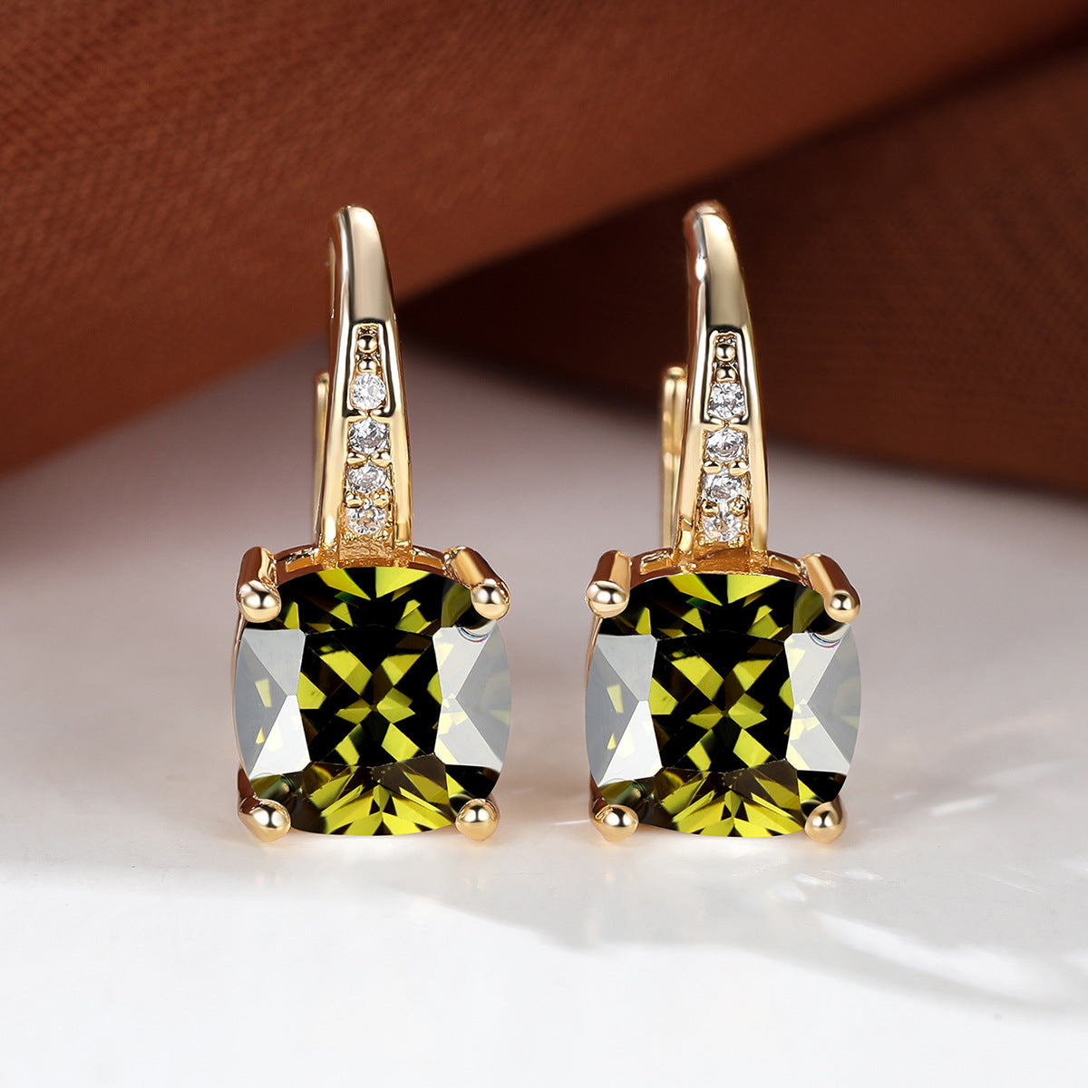 Women's Square Zircon Inlaid Ear Hook Korean Fashion Style Stud Earrings