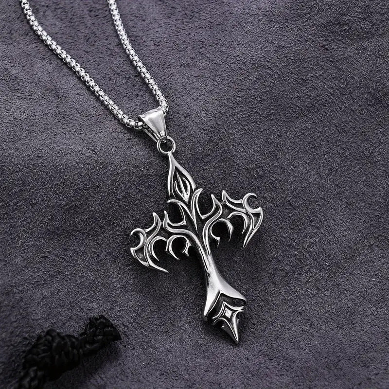 Men's Stainless Steel Flame Vintage Cross Alloy Necklaces