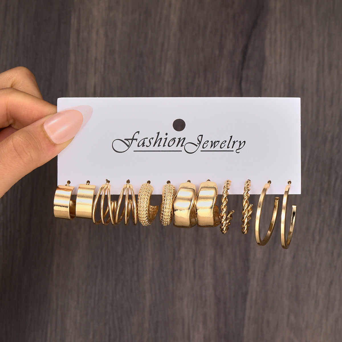 Retro Geometric Twist Metal Alloy Six Pairs Fashionable Earrings