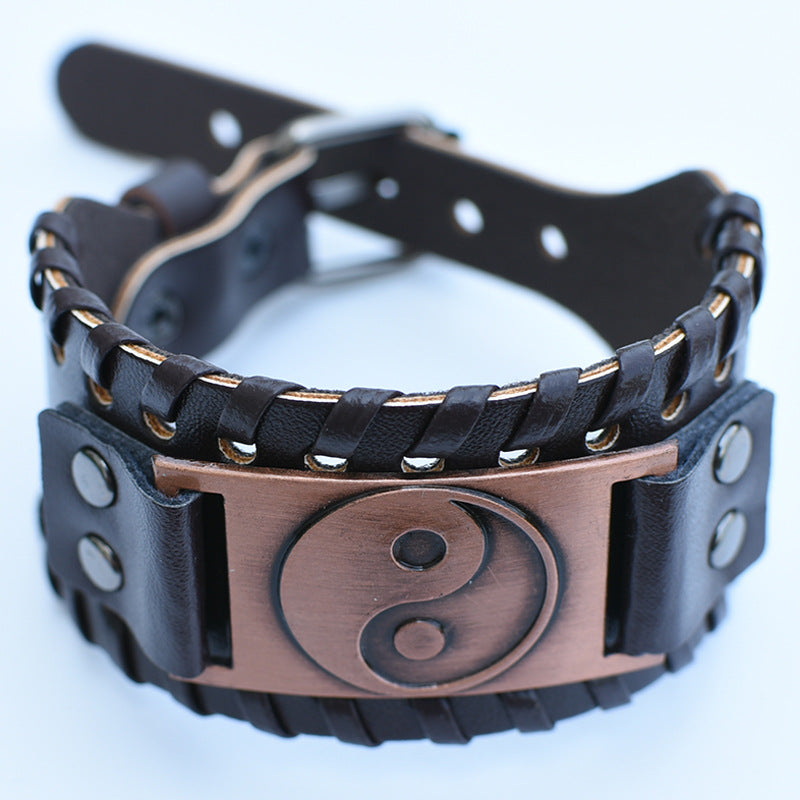 Men's Retro Viking Totem Leather Wolf Head Bear Claw Gossip Lucky Bracelet