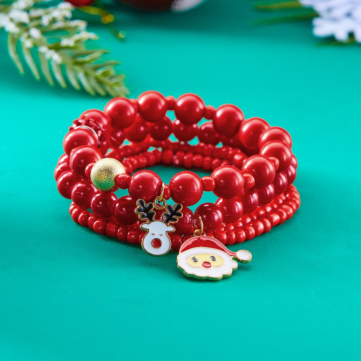 Women's Christmas Elements Beads Stringed Fashion Santa Bracelets