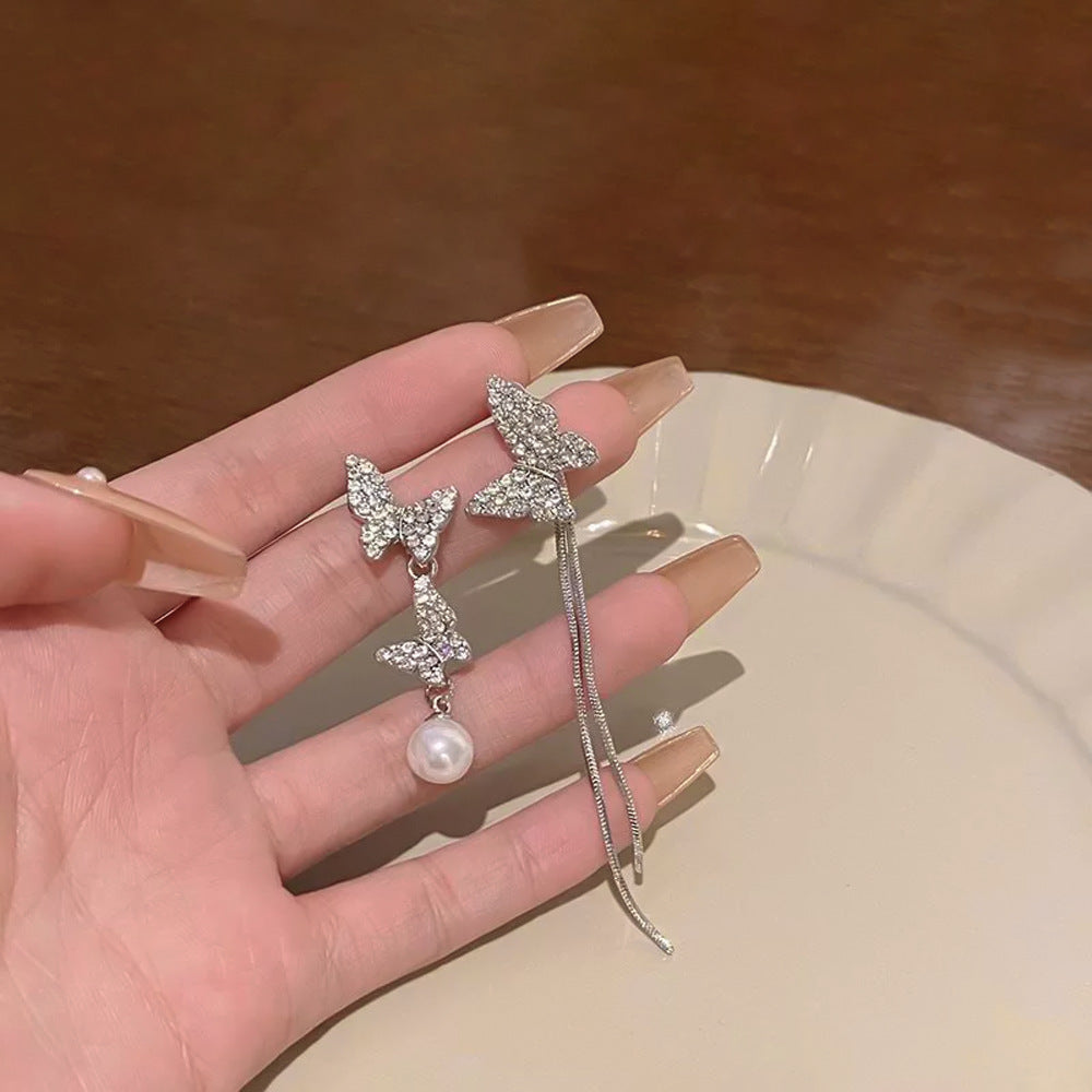 Elegant Zircon Butterfly Tassel Gentle Stylish Personality Stud Earrings