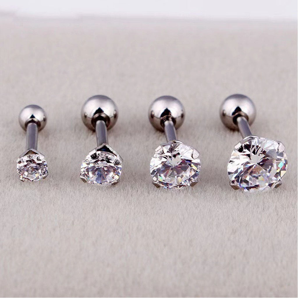 Steel Super Flash Round Zircon Bulb Stopper Stud Earrings