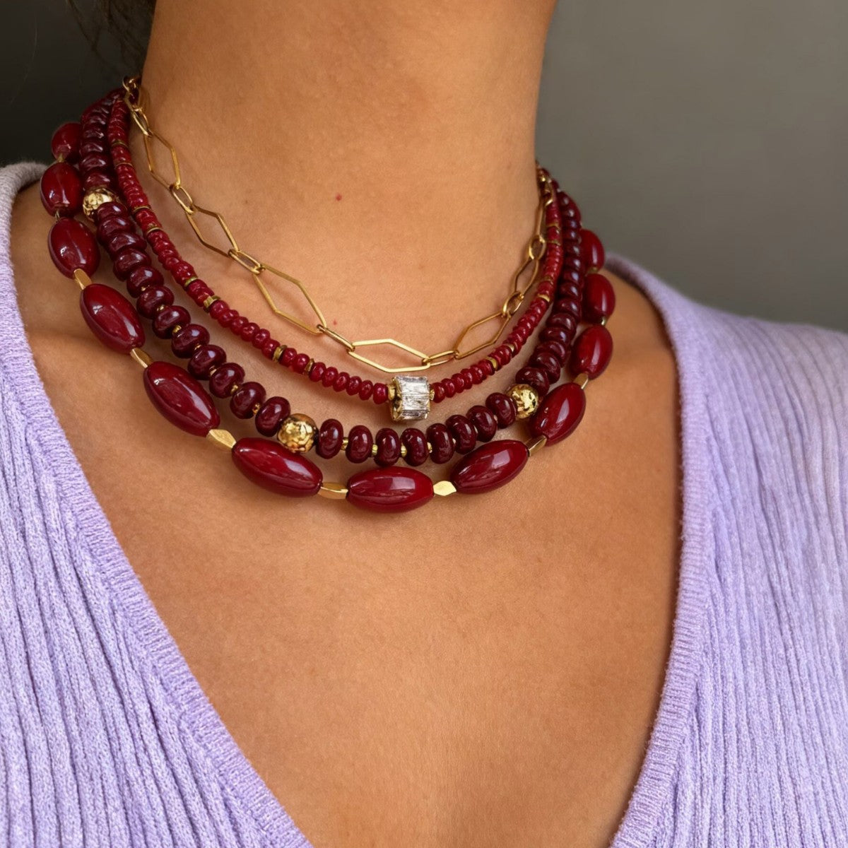 Women's Stainless Steel Glass Bead Beaded High-grade Versatile Light Luxury Necklace