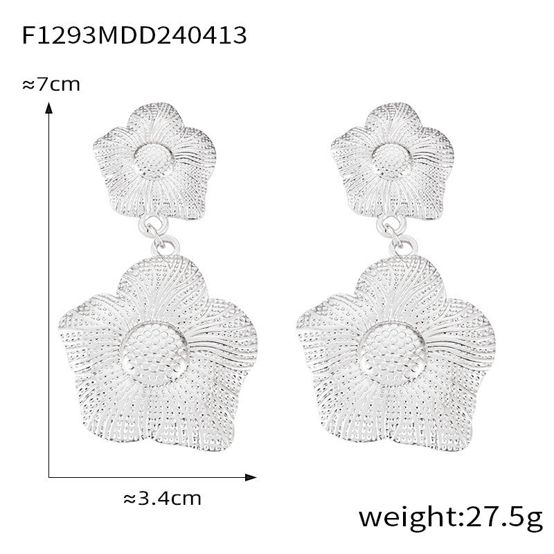 Texture Flower Design Sense Titanium Steel Gold Plated Casual Earrings