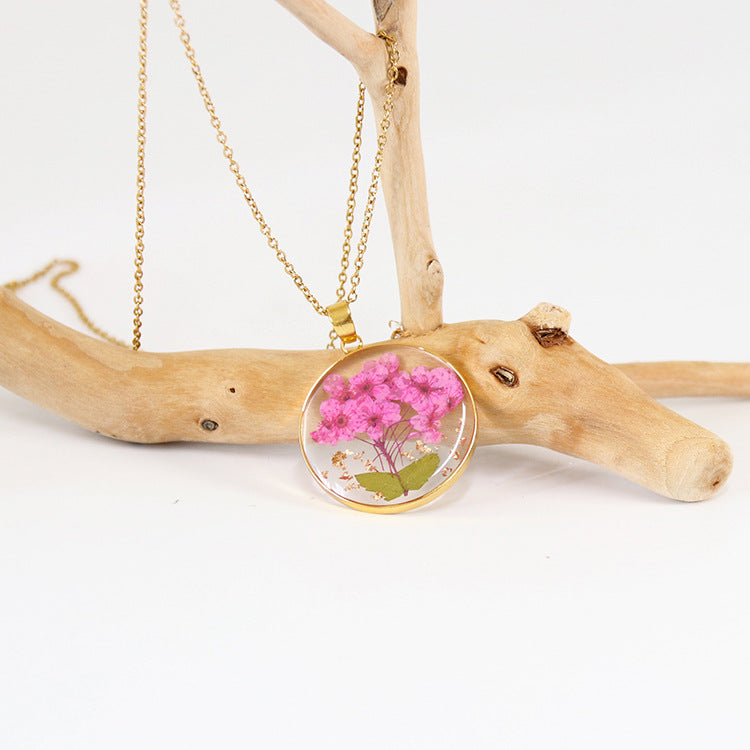 Dried Flower With Gold Foil Preserved Necklaces