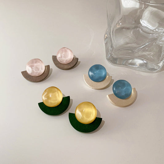 Niche Fan-shaped Wooden Resin Female Simple Personalized Earrings