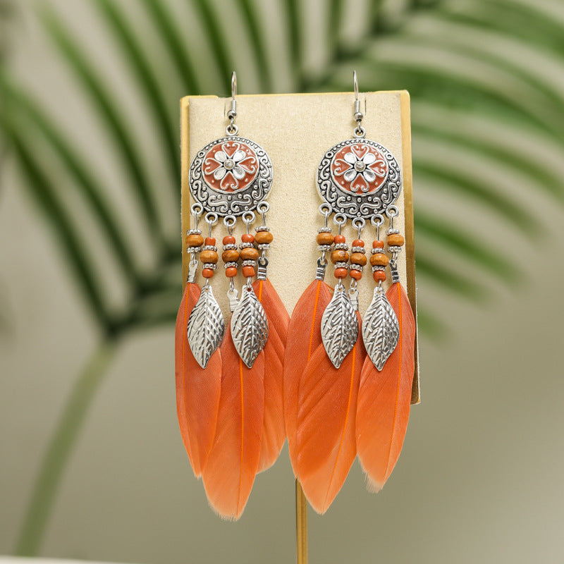 Round Painting Oil Long Fringe Female Earrings