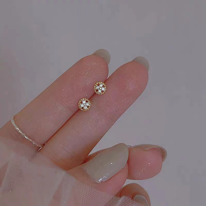 Sterling Sier Inlaid Zircon Sweet Cute Compact Stud Earrings