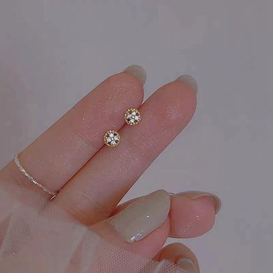 Sterling Sier Inlaid Zircon Sweet Cute Compact Stud Earrings
