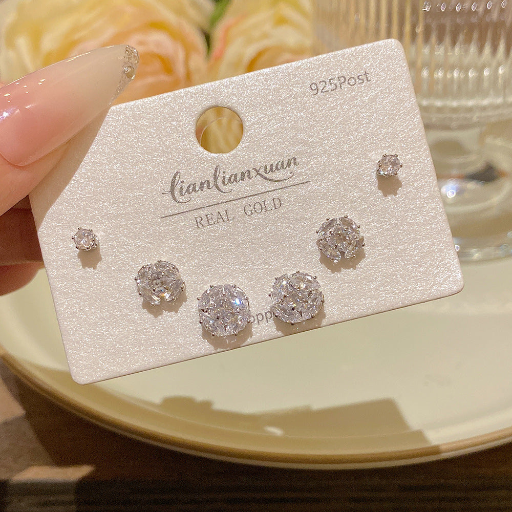 Women's Needle One Card Three Pairs Earings Small Delicate Summer High-grade Stud Earrings