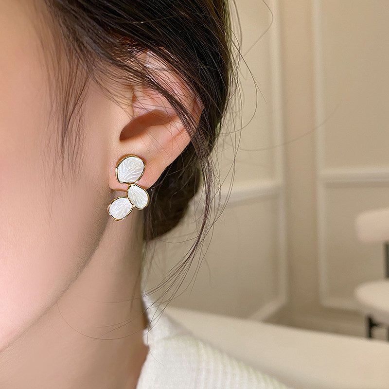 Women's Asymmetric White Camellia Flower For Light Earrings