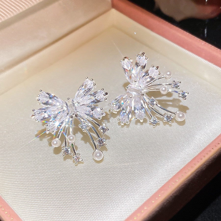 Women's Style Refined Zircon Flower Pearl Light Luxury High-grade Ear Earrings