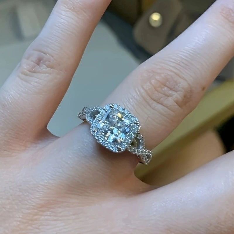 Women's Cross Square Zircon Engagement Wedding Ring