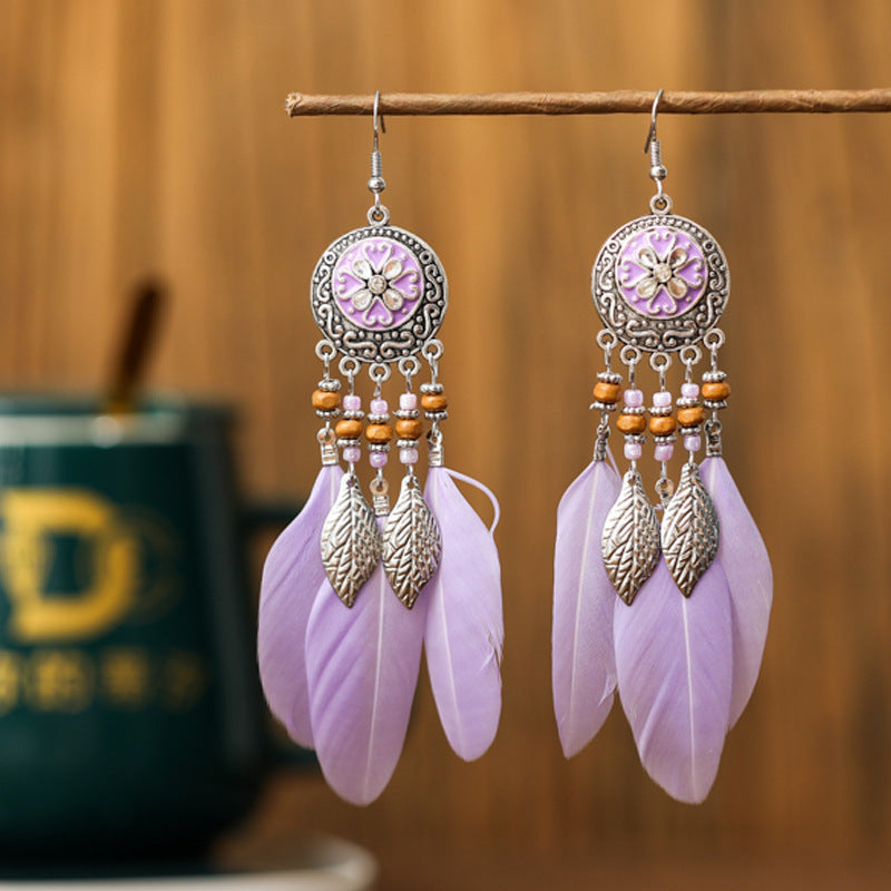 Round Painting Oil Long Fringe Female Earrings
