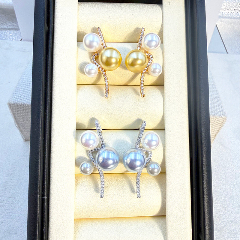 Women's Needle Full Diamond Curve Bubble High-grade Light Luxury Fashionable Earrings