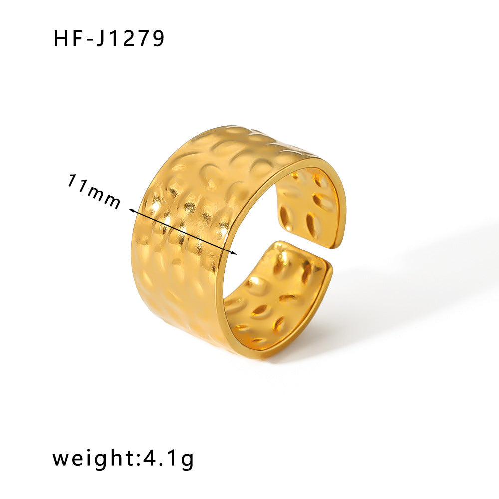 Minority Design Irregular Oil Pressure Gold Titanium Steel Open Female Rings