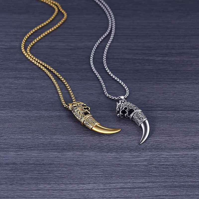 Men's Wolf Tooth Titanium Steel Stainless Hip Hop Niche Necklace