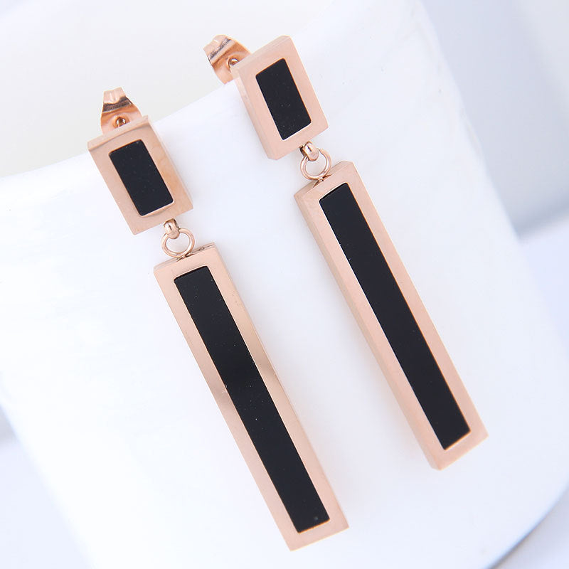 Women's Elegant Long Geometry Rectangle Exaggerated Rose Gold Titanium Rings