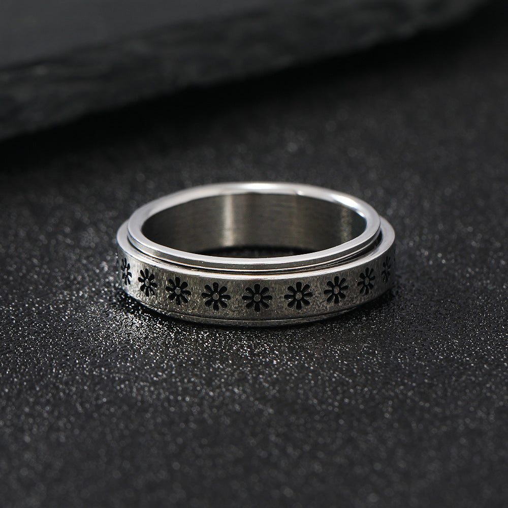 Creative Rotatable Titanium Steel Fashion Simple Flower Rings