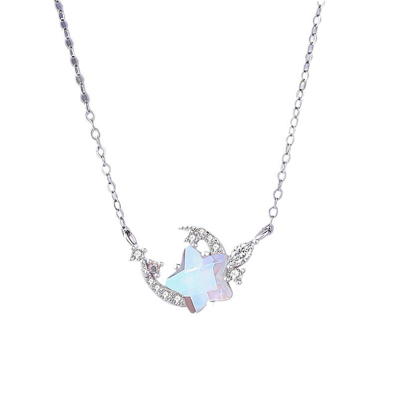 Women's Sterling Sier Korean Style Moonstone Clavicle Necklaces