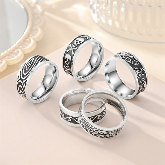 Men's Retro Style Titanium Steel Fashion Carving Rings