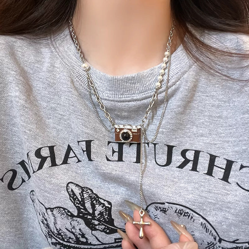 Women's Vintage Brown Camera For Design Personalized Hip Hop Twin Necklaces