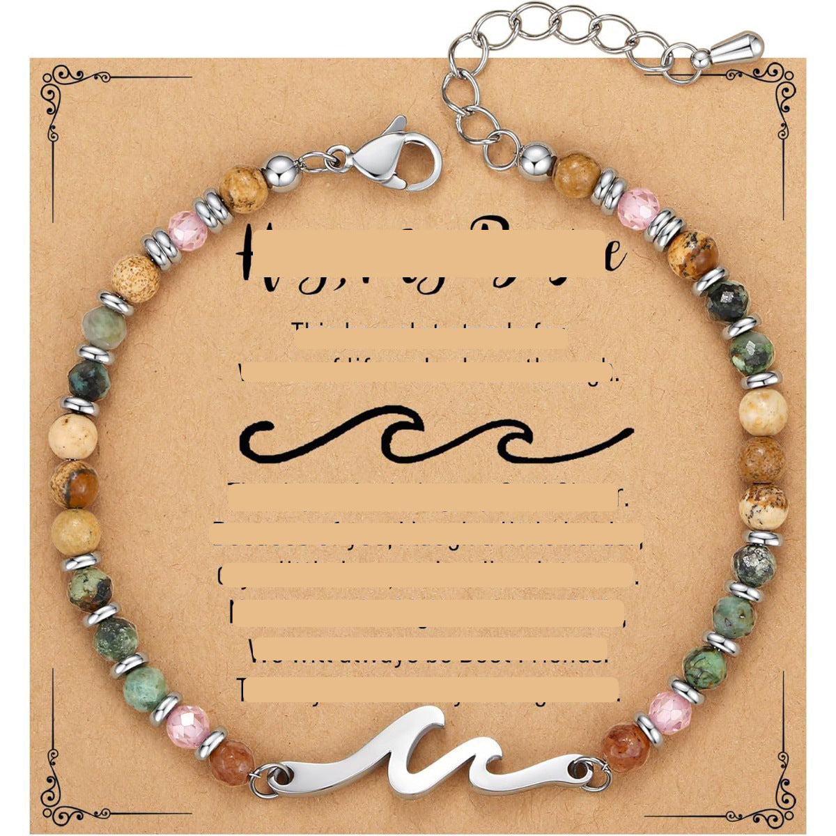 Natural Turquoise Cross Picture Stone Pink Crystal Bracelets