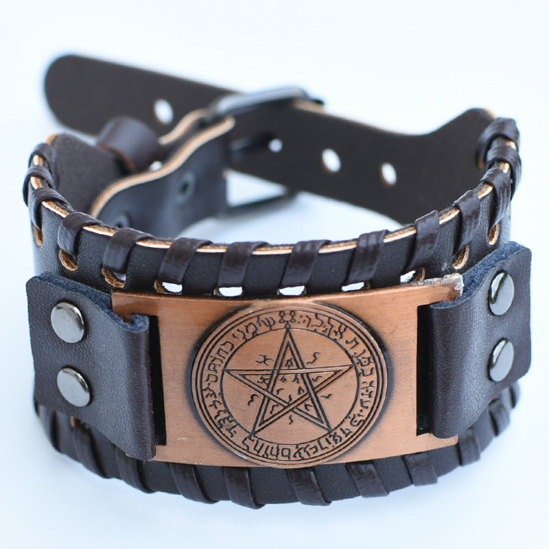 Men's Retro Viking Totem Leather Wolf Head Bear Claw Gossip Lucky Bracelet