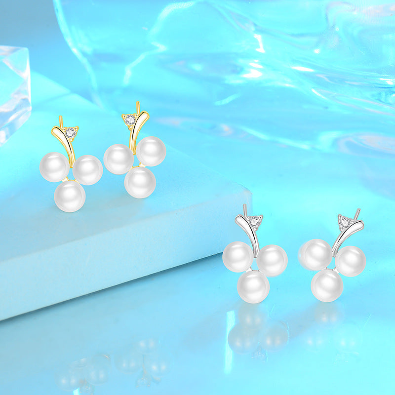 Women's Grape Pearl Sier Pin Stall Night Market Fashion Stud Earrings