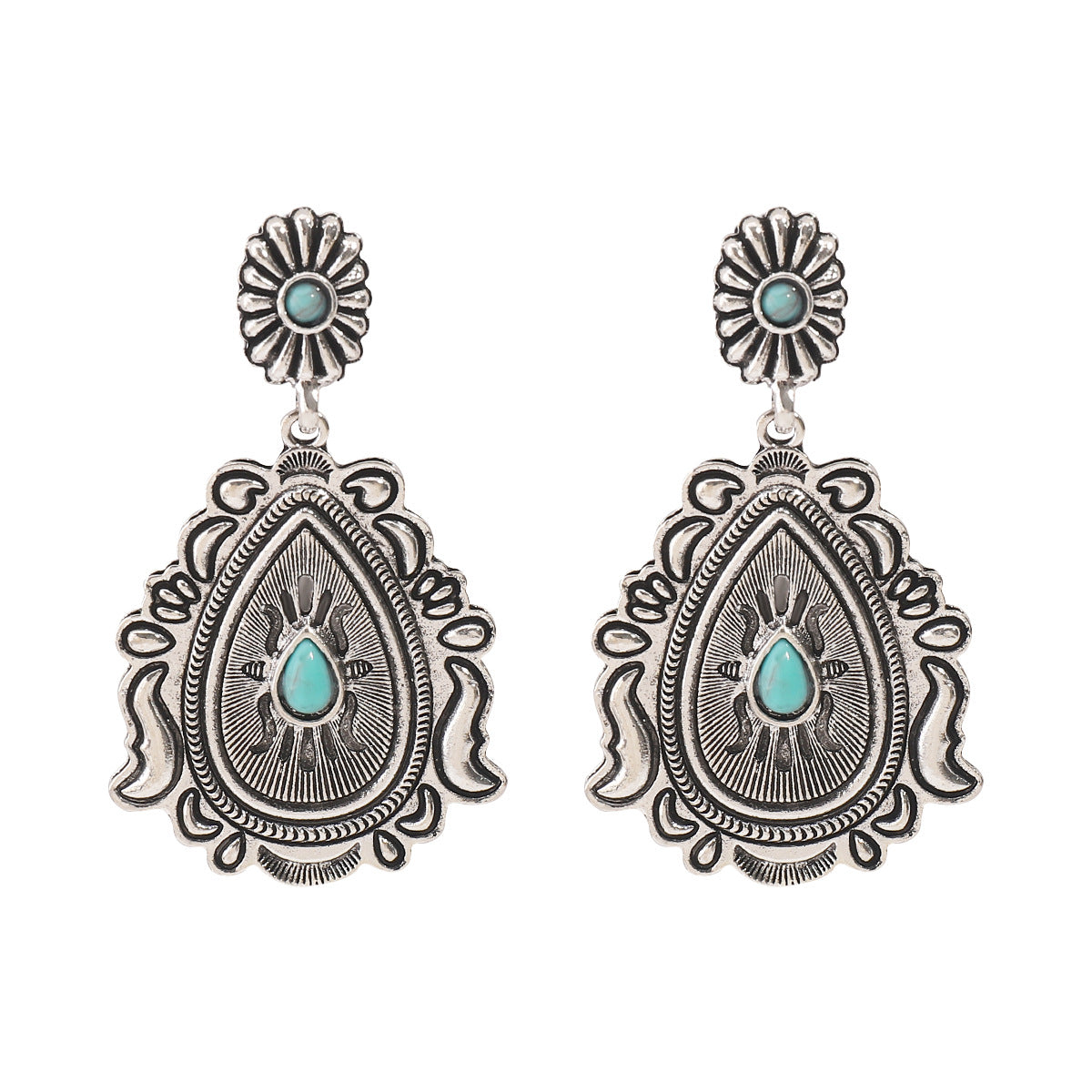 Artistic Carved Antique Sier Bohemian Ethnic Style Earrings