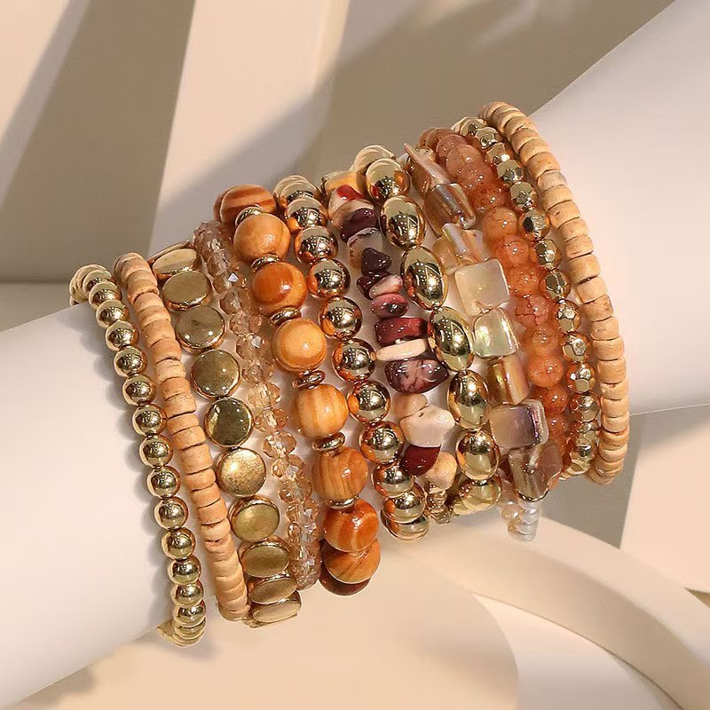 Bohemian Wooden Bead Glass Beaded Vintage Commuter Ethnic Style Bracelet