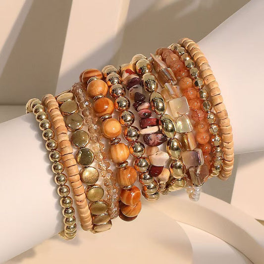 Bohemian Wooden Bead Glass Beaded Vintage Commuter Ethnic Style Bracelet