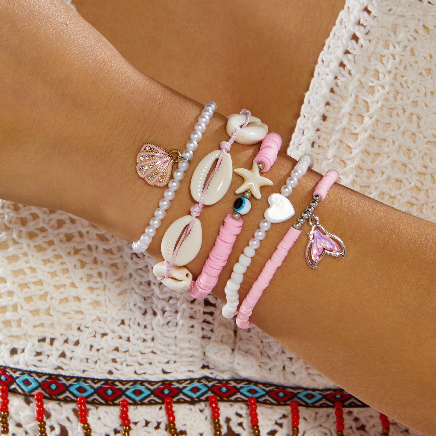 Summer Vacation Style Twin Starfish Fishtail Female Creative Bracelet